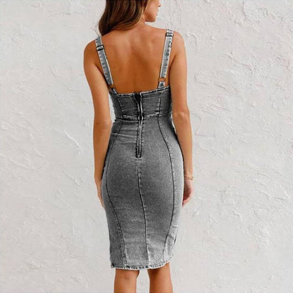 Robe Denim Slim Fit à Bretelles